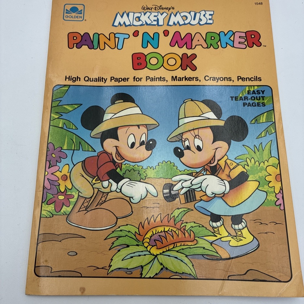 Vintage 1989 Mickey Mouse Paint N Marker Book Golden Disney Safari 1548 Unused
